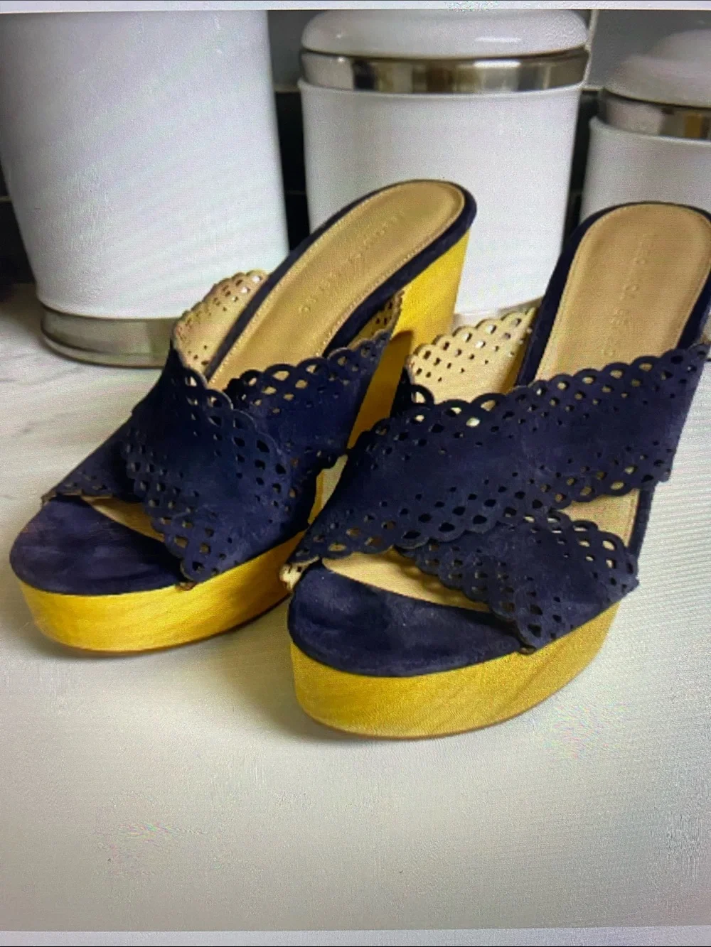Veronica Beard Gaynor Platform Sandals In Eclipse Navy Size 10 NEW